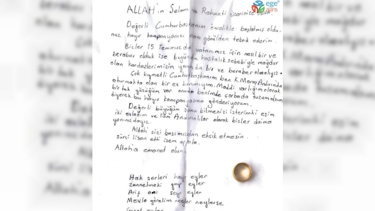 Cumhurbaşkanı Erdoğan, yüzüğünü göndererek Milli Dayanışma Kampanyası’na destek veren vatandaşla görüştü