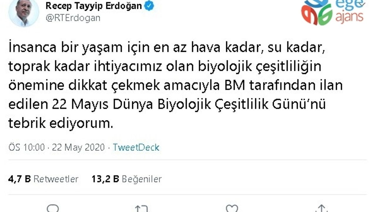 Cumhurbaşkanı Erdoğan’dan ‘Dünya Biyolojik Çeşitlilik Günü’ paylaşımında Haliç vurgusu