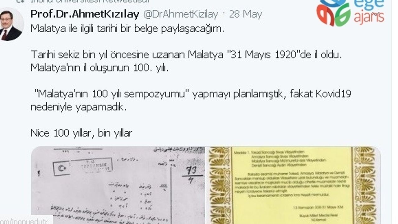 Malatya’nın il oluşunun 100. Yılı kutlamalarına korona engeli