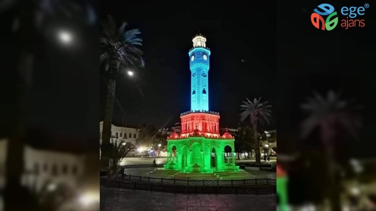 Saat Kulesi Kardeş Ülke Azerbaycan'ın Renklerine Büründü