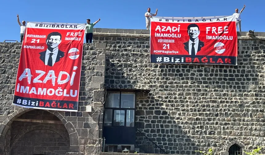 İmamoğlu için Diyarbakır Surlarına Kürtçe 'özgürlük' afişi